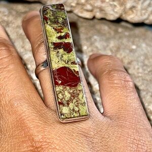 Slim Dragon Bloodstone Jasper Ring Size 6 1/2